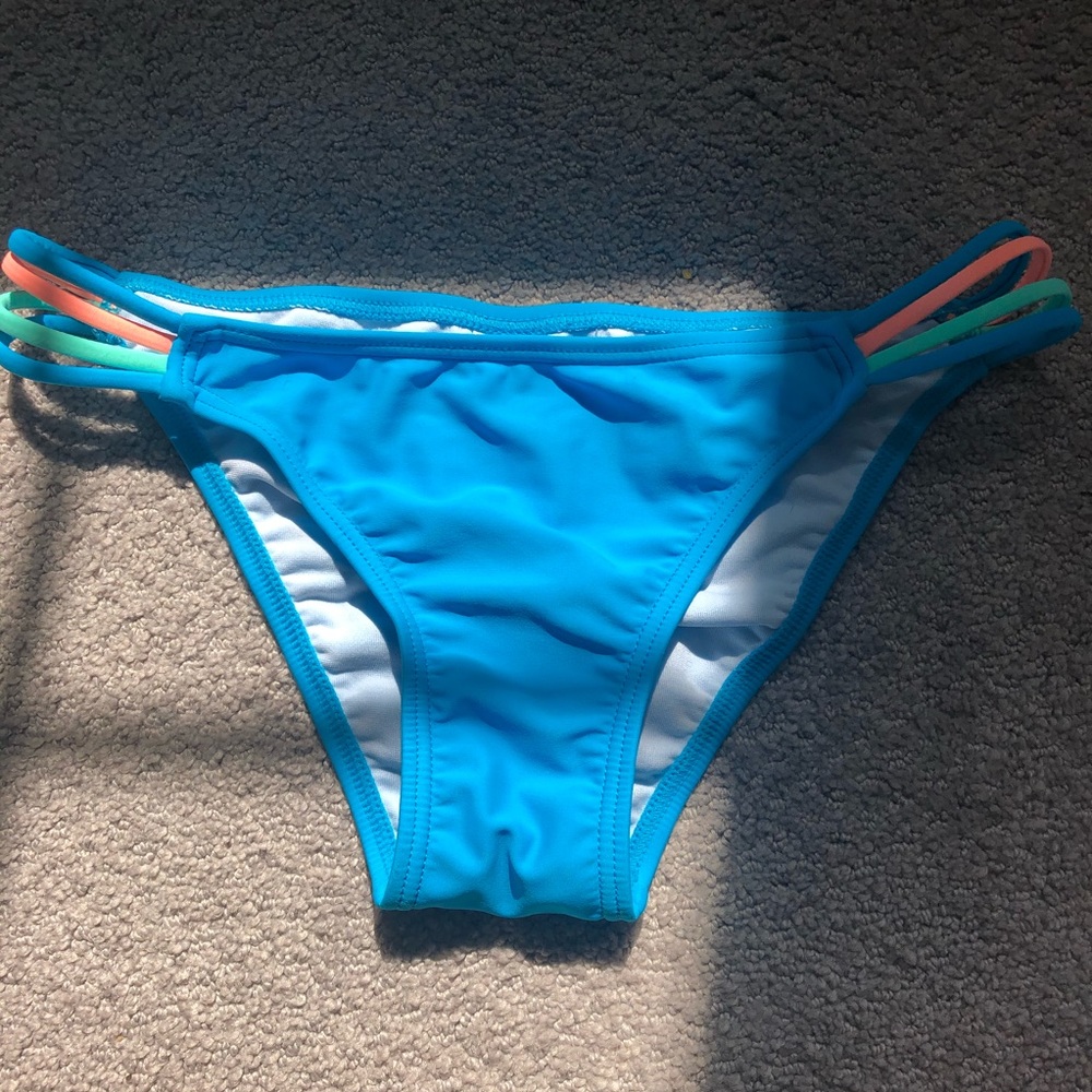 royal blue bikini bottom with colorful side strap